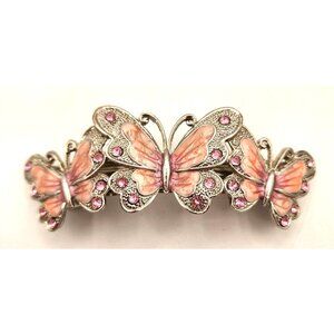 Beautiful Princess Butterfly Hair Barrette W Pink Rhinestones & Enamel Detailing